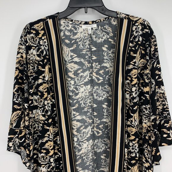 Maurices Kimono Black Floral Print Border Open Front - Picture 4 of 11